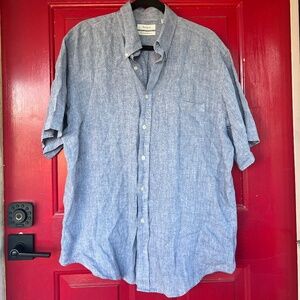 Men's Turnbury XL 100% Linen Short Sleeve Button Up Shirt Summer Breathable Blue